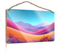 Funny Man Cave Signs Colorful Desert Landscape with Mountains in The Background Funny Wood Hanging Sign Bedroom Accessories(20X30CM)