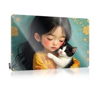 Funny Man Cave Signs Girl With Long Black Hair Wearing Yellow Shirt Holding And White Cat Tin Sign Funny Signs Billiard Beer Decorations For Man Cave(20X30CM)