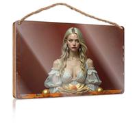 Funny Man Cave Signs Golden Lotus Blossom: A Woman In A White Dress With Orange Balls Wooded Sign Funny Bathroom Decor Garden Gifts(23X35CM)