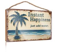 Funny Man Cave Signs Instant Happiness: A Tropical Escape With Palm Trees And Waves Wooded Sign Funny Bathroom Decor Garden Gifts(20X30CM)