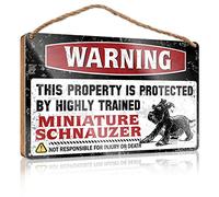Funny Man Cave Signs Warning This Property Is Protected By A Highly Trained Miniature Schnauzer Wooden Sign Retro Decor Farmhouse Decor For The Home(15X28CM)