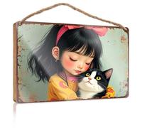 Funny Man Cave Signs Whispering Secrets: A Girl'S Tender Moment With Her Cat Wooded Sign Funny Bathroom Decor Garden Gifts(15X28CM)