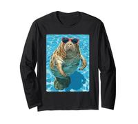 Funny Manatee with Sunglasses Cool Summer Animal Swimming Long Sleeve T-Shirt