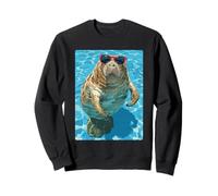 Funny Manatee with Sunglasses Cool Summer Animal Swimming Sweatshirt