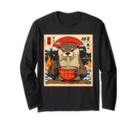 Funny Manga Anime Japanese Art Otter Eating Ramen Noodles Long Sleeve T-Shirt