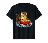 Funny Manga Anime Japanese Art Otter Eating Ramen Noodles T-Shirt