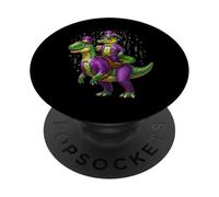 Funny Mardi Gras Alligator Riding Dinosaur Party PopSockets Adhesive PopGrip