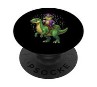 Funny Mardi Gras Alligator Riding Dinosaur Party PopSockets Adhesive PopGrip