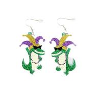 Funny Mardi Gras Drop Hoop Earrings Glitter Cute C-Shaped Doughnut Lobster Dog Dinosaur Acrylic Dangle Earring Carnival Theme Earrings for Women, Metal Resin, resin