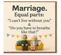 Funny Marriage Anniversary Card for Couples - 'I Can't Live Without You/Do You Have to Breathe Like That?' Humour - Husband Wife Card, Cute Elderly Couple Design