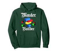 Funny Master Builder Building Blocks Pullover Hoodie, Adult Unisex, Dark Green, XX-Large