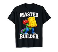 Funny Master Builder Men Boys Building Bricks Dinosaur T-Rex T-Shirt