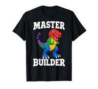 Funny Master Builder Men Boys Building Bricks Dinosaur T-Rex T-Shirt