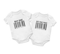 Funny Matching Babygrow Set for Twins Baby Boy Girl Babies Vest, 0-3 Months, White