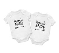 Funny Matching Babygrow Set for Twins Womb Mates Baby Boy Girls Babies Vest, 0-3 Months, White