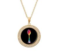 Funny Matching Couple Lesbian Gay LGBT Pendant Necklace Round Diamond Necklace Golden-Color Jewelry Charms for Women