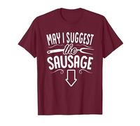 Funny May I Suggest The Sausage BBQ Grill Chef Barbecue T-Shirt, Men, Burgundy, Medium
