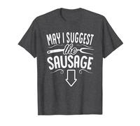 Funny May I Suggest The Sausage BBQ Grill Chef Barbecue T-Shirt, Men, Dark Heather Grey, Medium