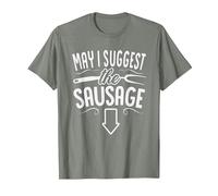 Funny May I Suggest The Sausage BBQ Grill Chef Barbecue T-Shirt, Men, Olive Heather, Medium