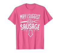 Funny May I Suggest The Sausage BBQ Grill Chef Barbecue T-Shirt, Men, Pink Heather, Medium