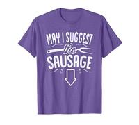 Funny May I Suggest The Sausage BBQ Grill Chef Barbecue T-Shirt, Men, Purple Heather, Medium