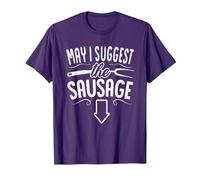 Funny May I Suggest The Sausage BBQ Grill Chef Barbecue T-Shirt, Men, Purple, Medium