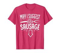 Funny May I Suggest The Sausage BBQ Grill Chef Barbecue T-Shirt, Men, Red Heather, Medium