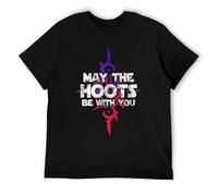 Funny 'May The Hoots Be with You' Space Warrior Fantasy T-Shirt - Epic Metal Music Fan Tee B Black-Style L