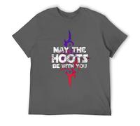 Funny 'May The Hoots Be with You' Space Warrior Fantasy T-Shirt - Epic Metal Music Fan Tee B Dark Gray-Style XL