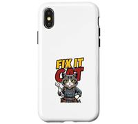 Funny Mechanic Cat Repair Humor Illustration Case for iPhone X/XS