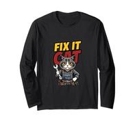 Funny Mechanic Cat Repair Humor Illustration Long Sleeve T-Shirt