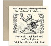 Funny Medieval Birthday Card - Historical Humor Design - Illustrated Card For Him Her Dad Brother Uncle Grandpa - Blank Inside With Envelope