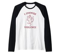 Funny Medieval Cat I Choose Violence Design Raglan Baseball Tee