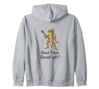 Funny Medieval Frog Knight Rock Star: Dost Thou Shred Left? Zip Hoodie