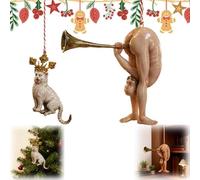 Funny Medieval Grotesque Ornament - 3.5 Inch Bizarre Cat/Butt-Trumpet Player Christmas Tree Decor, Unique Hilarious Gag Gift for Art History Lovers & Holiday Chaos Fans (All)