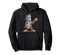 Funny Medieval Guitarist with Armor and Electric Guitar Pullover Hoodie