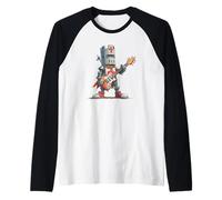 Funny Medieval Guitarist with Armor and Electric Guitar Raglan Baseball Tee