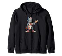 Funny Medieval Guitarist with Armor and Electric Guitar Zip Hoodie