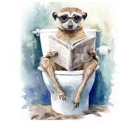 Funny Meerkat Sitting on Toilet Reading Newspaper 11x14 Unframed Wall Art Print - Cute Cheerful Animal Print and Fun Humor Bathroom Decor