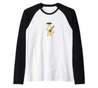 Funny Meerkat Wearing Sunglasses Playing Sitar Sitarist Raglan Baseball Tee