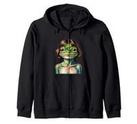 Funny Melancholic Frog Portrait Classical Painting Zip Hoodie