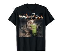 Funny Meme Cat Drinking Matcha Bubble Tea T-Shirt