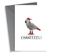 Funny - Meme - Chanel African Grey Parrot - Pun - Chanel - Noel - Bird - Santa Hat - Christmas Card