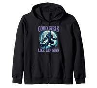 Funny Meme Good Girls Like Bad Guys Humor Alpha Wolf Men Zip Hoodie