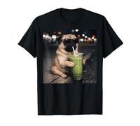 Funny Meme Pug Drinking Matcha Bubble Tea T-Shirt