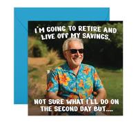 Funny Men Retirement Card - Live Off My Savings Joke - Leaving Card for Dad, Uncle, Husband, Friend, Colleague, Coworker, Him - Tropical Vibes - Comes with Stickers