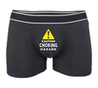 Funny Men’s Boxer Shorts “Caution Choking Hazard” Dark Humor Valentine’s Day Gift, Novelty Underwear, Soft Comfortable Fit For Boyfriend Black