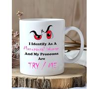 Funny Menopause Mug for Women | I Identify as a Menopausal Woman Try Me | Rude Coffee Cup | Menopause Gift | Novelty Mug for Her