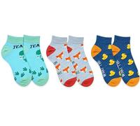Funny Men's Novelty Ankle Socks, 3 Pairs, Tea-Rex, For Fox Sake & What The Duck, Cotton Rich, UK Size 6-11