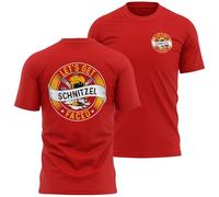 Funny Mens T Shirt for Oktoberfest Lets Get Schnitzel Faced Design Large Back Print German Beer Festival Tee, L, Red